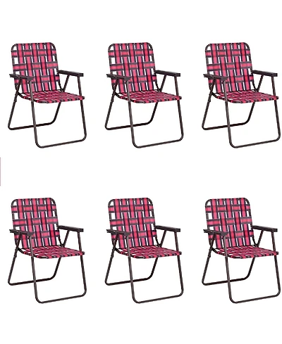 Gymax Set of 6 Patio Folding Web Chair Portable Beach Camping Red