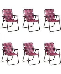 Gymax Set of 6 Patio Folding Web Chair Portable Beach Camping Red