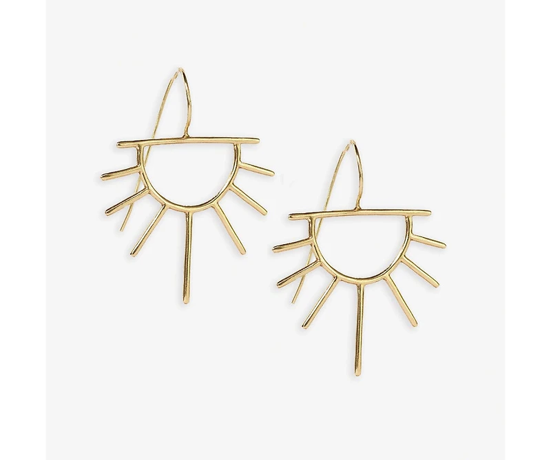 Brass Half Sun Threaded Earrings 2"
