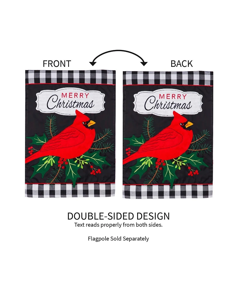 Evergreen Merry Christmas Cardinal Garden Applique Flag