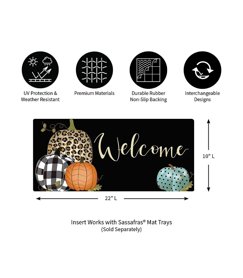 Evergreen Mixed Print Pumpkins Sassafras Indoor Outdoor Switch Doormat 10"x1'10" Black