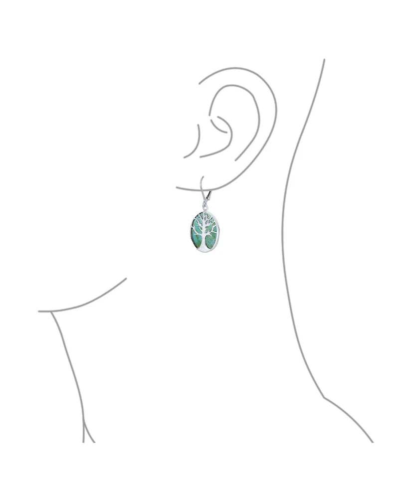 Bling Jewelry Large Oval Natural Stone Shell Lever Back Mother Of Pearl Family Tree Life Dangle Earrings .925 Sterling Silver