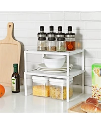 Slickblue Cabinet Shelf Organizer, Stackable, Expandable, Set of 2 Metal Kitchen Counter Shelves