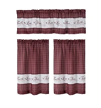 Kate Aurora Country Living Gingham Check Hope Faith Love 3 Pc Cafe Kitchen Curtain Set
