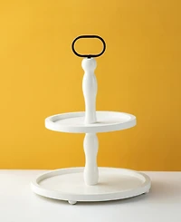 Glitzhome 18"H White Wood Double Tiered Tray