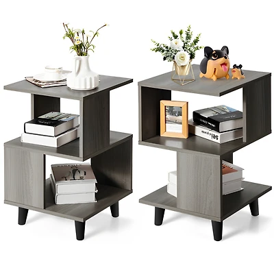 2 Pieces Wooden Modern Nightstand Set with Solid Wood Legs for Living Room