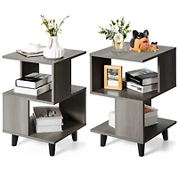 2 Pieces Wooden Modern Nightstand Set with Solid Wood Legs for Living Room