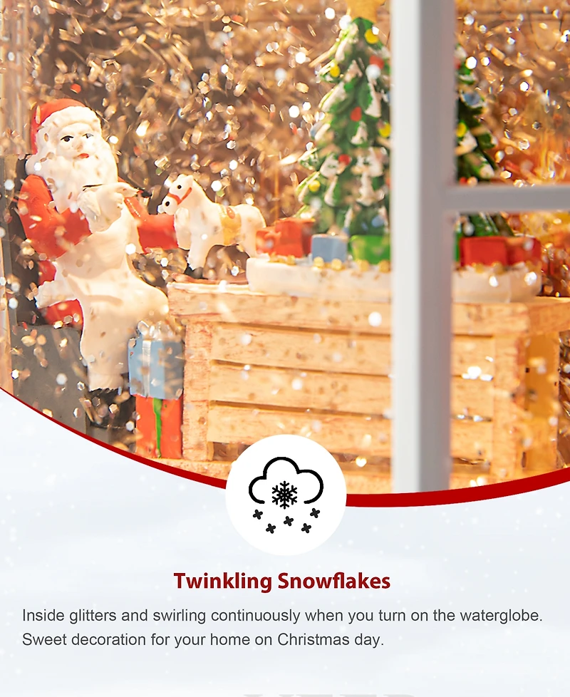 Glitzhome 10.5"H Lighted Santa's Workshop Waterglobe