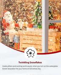 Glitzhome 10.5"H Lighted Santa's Workshop Waterglobe