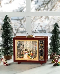 Glitzhome 7.5"L Lighted Tv with Snowman Waterglobe
