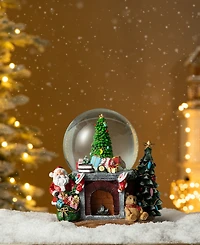 Glitzhome 120mm Christmas Resin Lighted Musical Christmas Tree on Fireplace Waterglobe