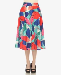 White Mark Women's Leaf Print Vintage Flared Midi Skirt