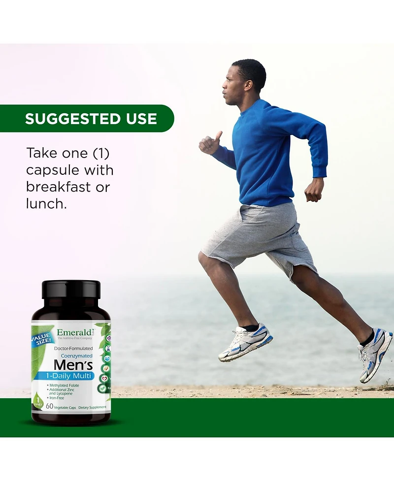 Emerald Labs Men's 1 Daily Multi - Complete with Coenzymated B's, Methylated Folic Acid, Albion Chelated Minerals, Extra Lycopene and Zinc