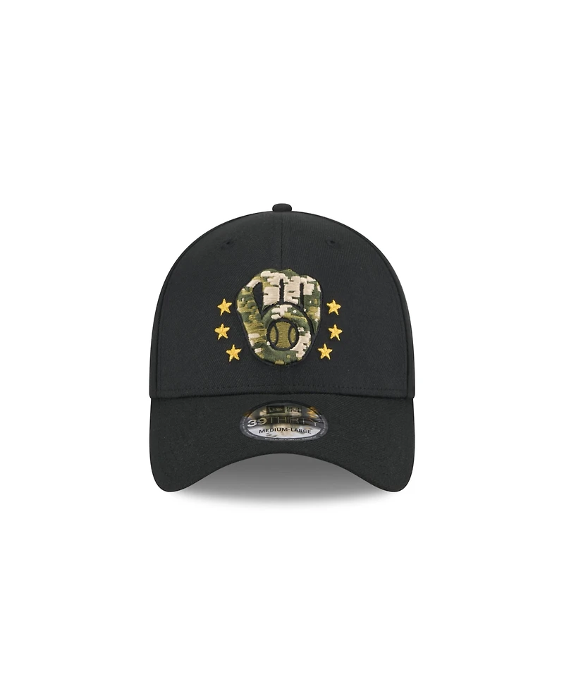 New Era Men's Black Milwaukee Brewers 2024 Armed Forces Day 39THIRTY Flex Hat