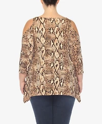 White Mark Plus Snake Print Cold Shoulder Tunic Top
