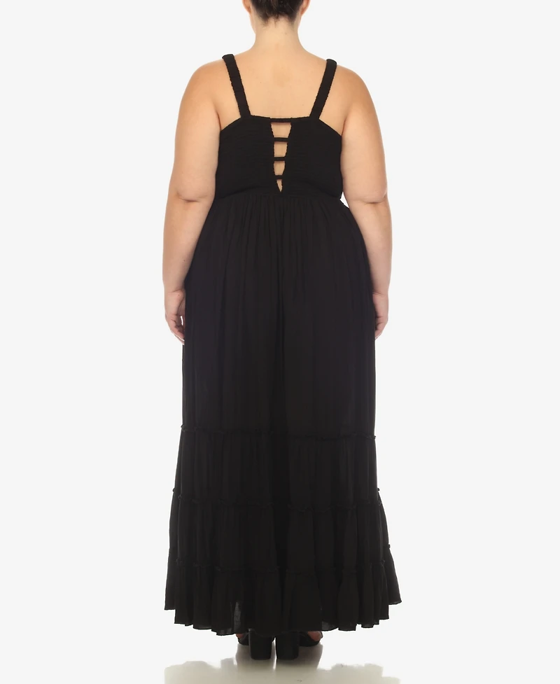 White Mark Plus Smocked Ruffle Maxi Dress