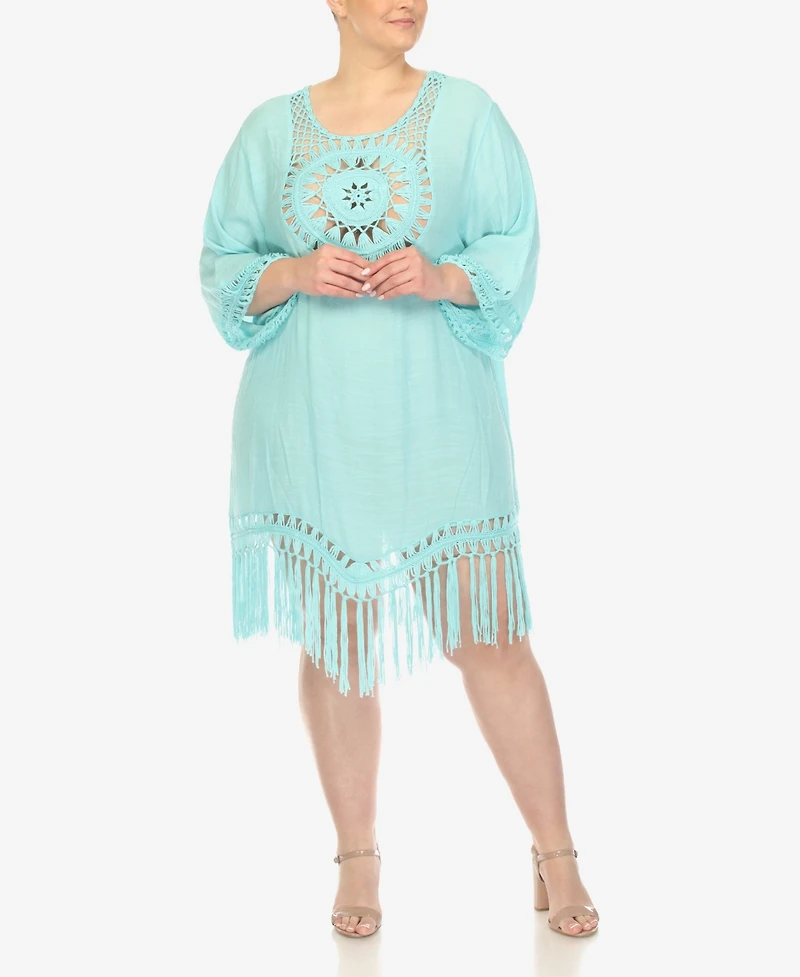 White Mark Plus Crocheted Fringed Trim Cover Up Dress