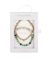 Unwritten Multi Green Quartz Grateful Stone and Beaded Stretch Bracelet Set
