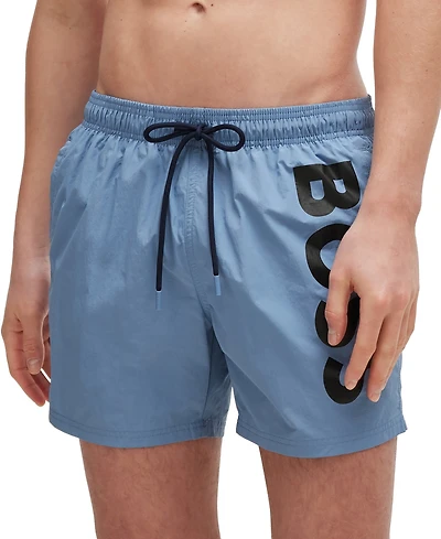 Boss by Hugo Boss Men's Vertical-Logo Quick-Dry Poplin Swim Shorts