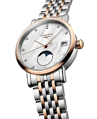 Longines Women's Swiss Elegant Moonphase Diamond (1/20 ct. t.w.) Two-Tone Stainless Steel Bracelet Watch 30mm