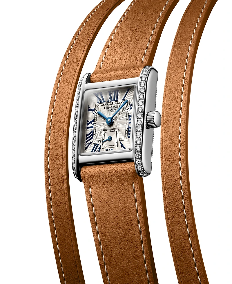 Longines Women's Swiss Mini Dolcevita Diamond (3/8 ct. t.w.) Brown Three-Row Leather Strap Watch 29mm
