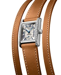 Longines Women's Swiss Mini Dolcevita Diamond (3/8 ct. t.w.) Brown Three-Row Leather Strap Watch 29mm