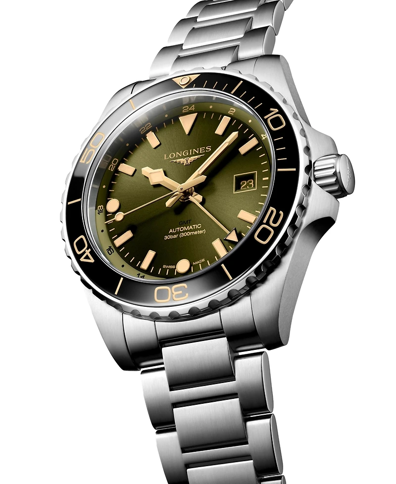 Longines Men's Swiss Automatic Hydroconquest Gmt Stainless Steel Bracelet Watch 43mm