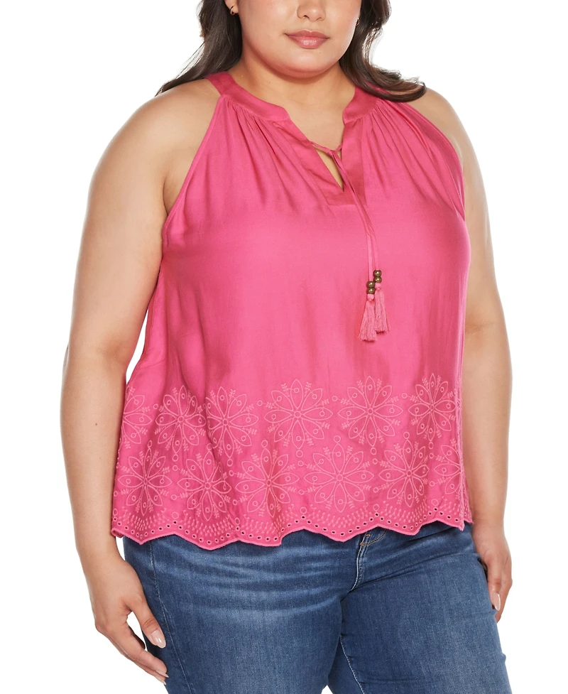 Belldini Black Label Plus Embroidered Hem Sleeveless Top