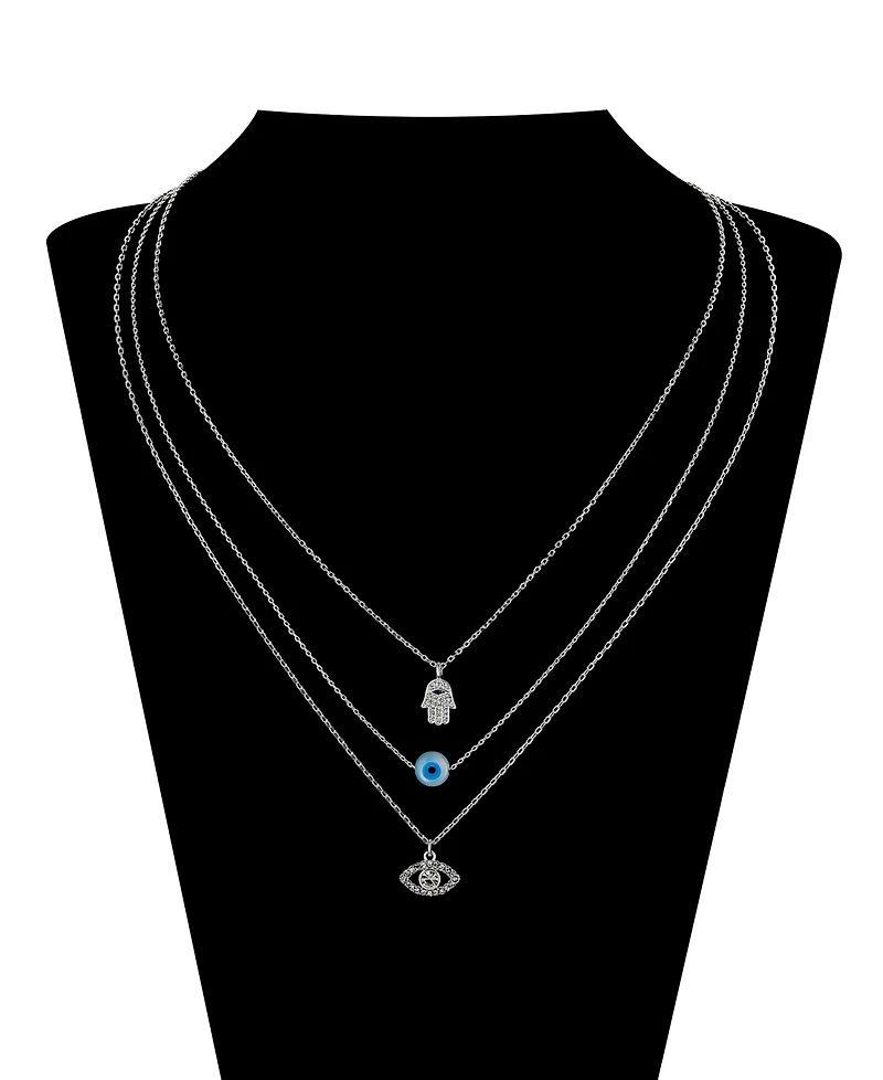 Unwritten Crystal Hamsa and Evil Eye Layered Necklace Set