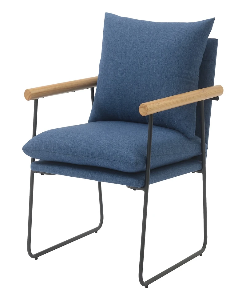 Office Star Dutton Armchair in Navy Fabric with Natural Arms and Black Sled Base