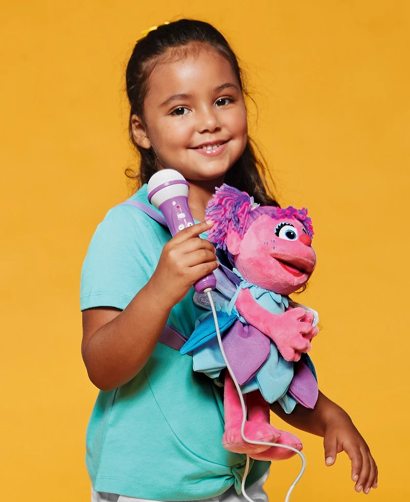 Singing Machine Plush Toy Karaoke Backpack with Microphone, Speaker, Songs Sound Effects, Sesame Street Abby Caddaby