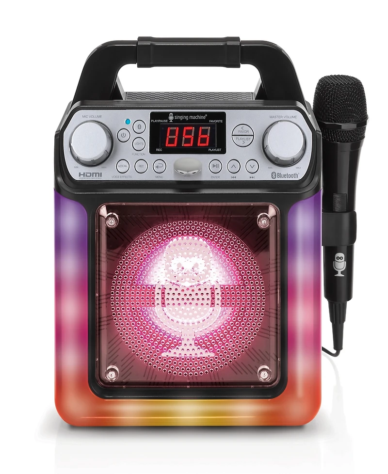 Singing Machine, Groove Mini, Portable Karaoke Machine with Wired Mic, Bluetooth, Led Lights, black