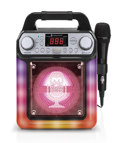 Singing Machine, Groove Mini, Portable Karaoke Machine with Wired Mic, Bluetooth, Led Lights, black
