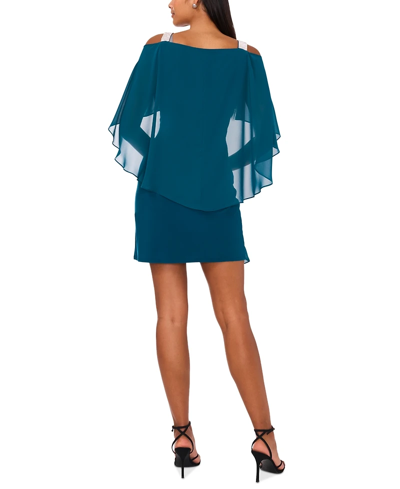 Msk Beaded-Strap Capelet-Back Dress