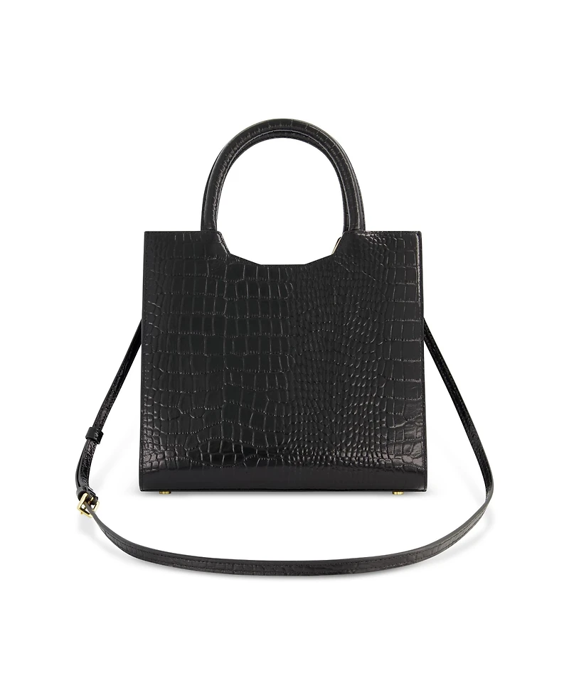 Crocodile Leather Buckle Detail Medium Tote Bag
