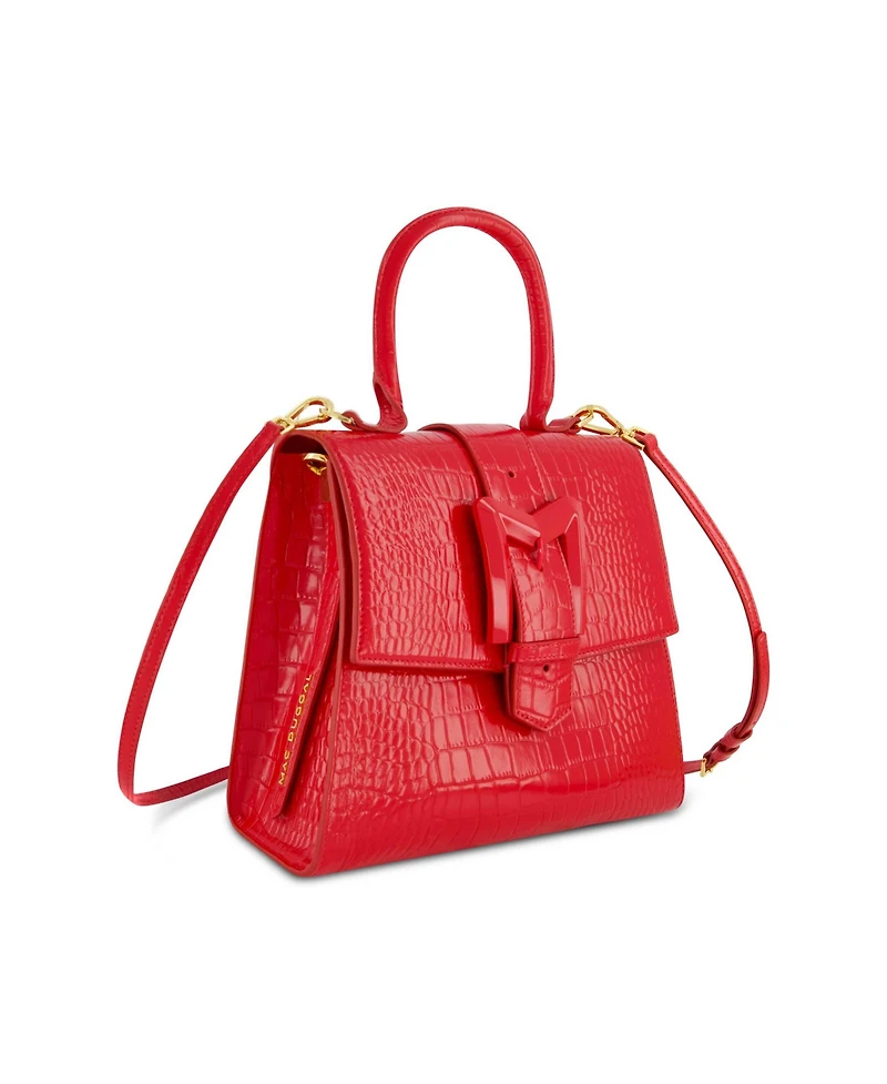 Crocodile Leather Buckle Detail Medium Handbag