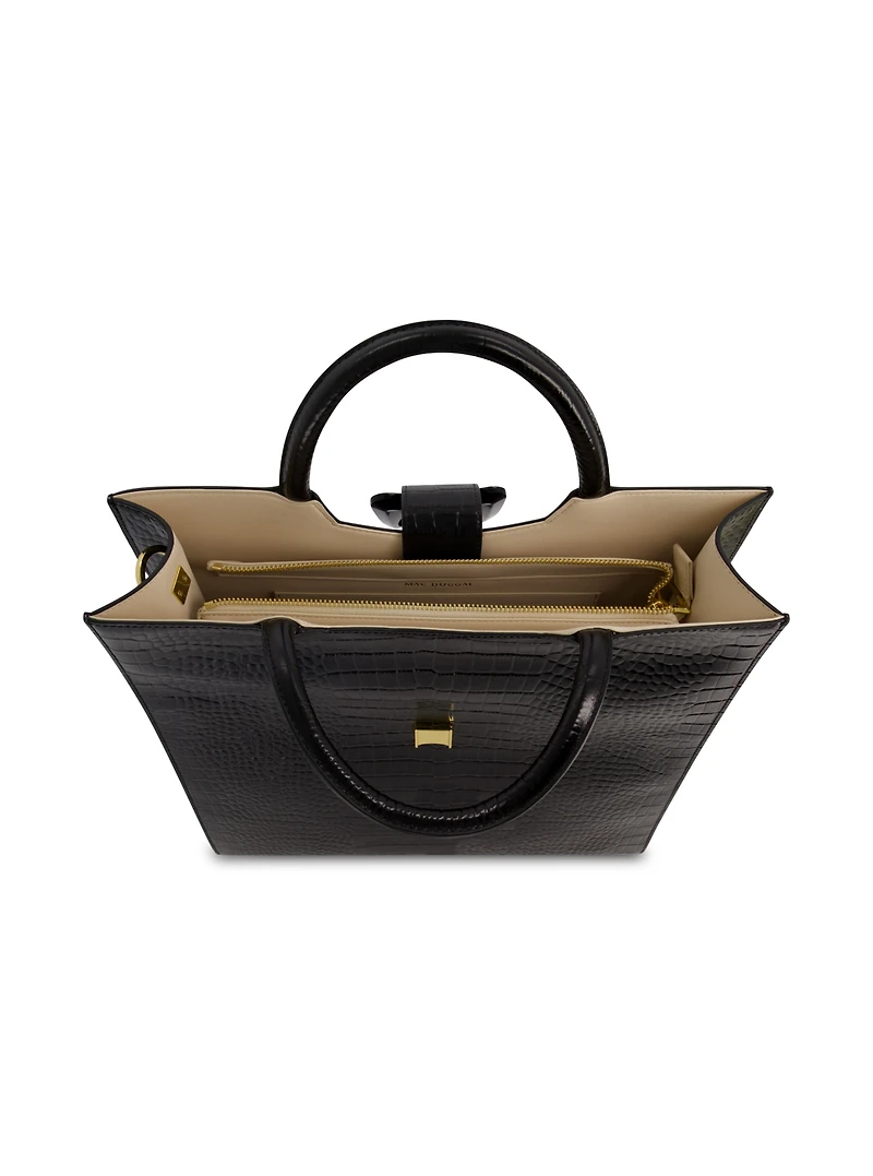 Mac Duggal Crocodile Leather Buckle Detail Maxi Tote Bag