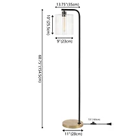 Jonathan Y Easton 60.75" Modern Minimalist Metal/Ribbed Glass Led Floor Lamp, Brass Gold/Black