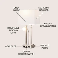 Jonathan Y Blaire 23.75" 2-Light Modern Farmhouse Metal Led Table Lamp with Usb Charging port, Adjustable Reading Light and Ac Outlet, Oil Rubbed Bron