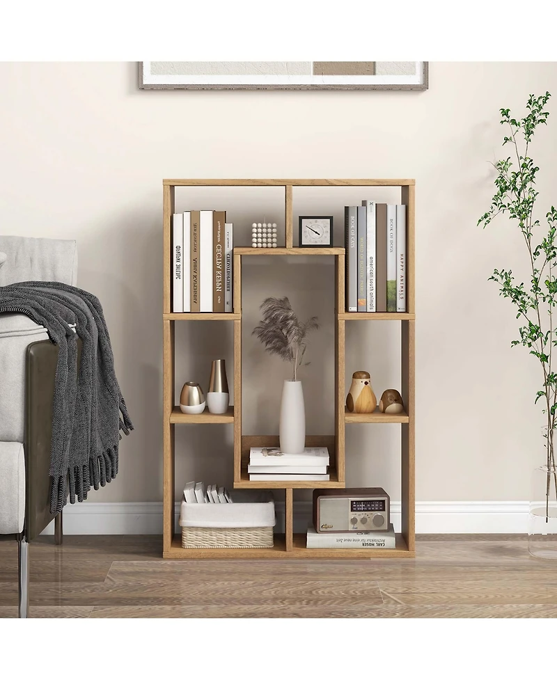 7-Cube Geometric Bookshelf with Anti-Toppling Device Modern Open Bookcase