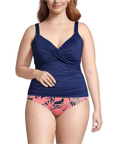 Lands' End Plus V-Neck Wrap Underwire Tankini Swimsuit Top