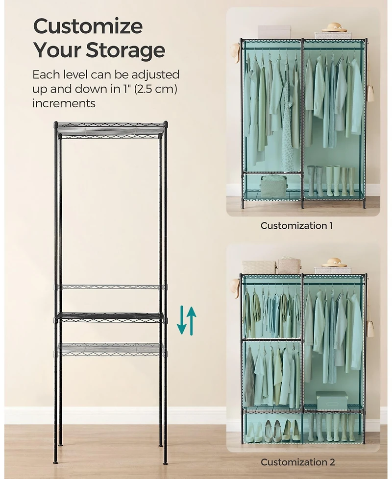 Slickblue Metal Clothing Racks, Heavy-Duty Garment Rack with Adjustable Wire Shelves, Hanging Rods, Hooks