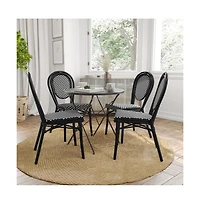 Merrick Lane Celia Set Of Four Stacking Thonet Bistro Style Chair, Pe Rattan Seat, And Metal Frame For Indoor/Outdoor Use