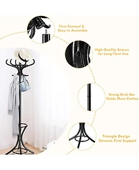 Wood Standing Hat Coat Rack with Umbrella Stand