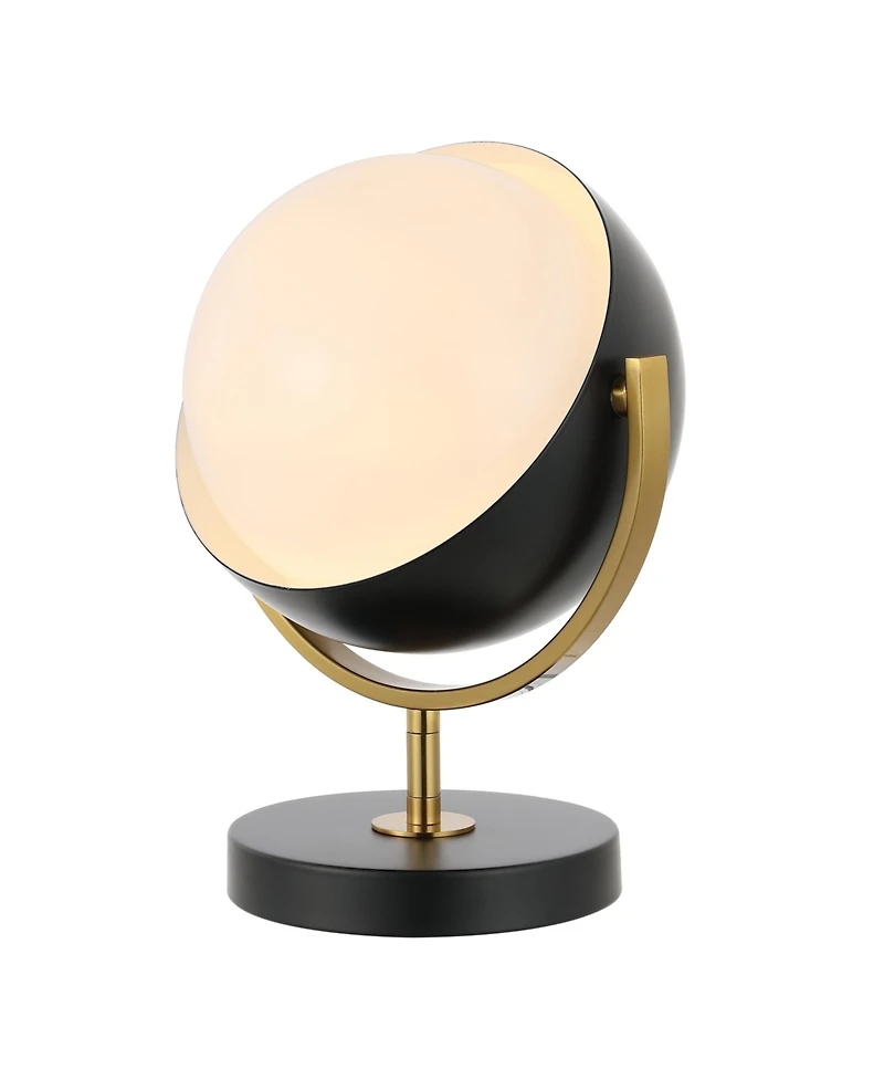 Jonathan Y Orion 12" Vintage Classic Metal/Acrylic Adjustable Orb Led Floor Spotlight, Black/Brass Gold