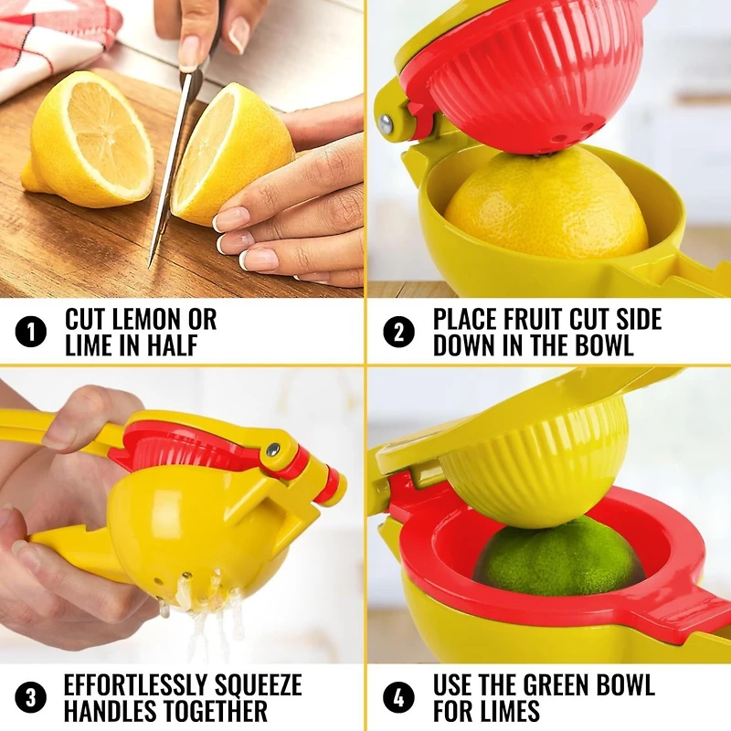 Metal 2-In-1 Lemon Squeezer Manual - Sturdy, Max Extraction Hand Juicer Gets Every Last Drop