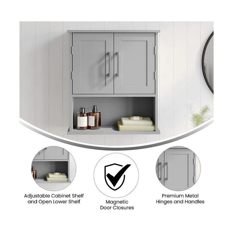 Merrick Lane Vigo Wall Mounted Bathroom Medicine Cabinet With Adjustable Cabinet Shelf, Lower Open Shelf, And Magnetic Closure Doors