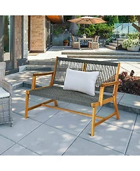 Sugift 2-Person Acacia Wood Yard Bench for Balcony and Patio