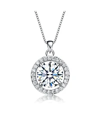 White Gold Plated with Cubic Zirconia Big Round Solitaire Halo Pendant Necklace