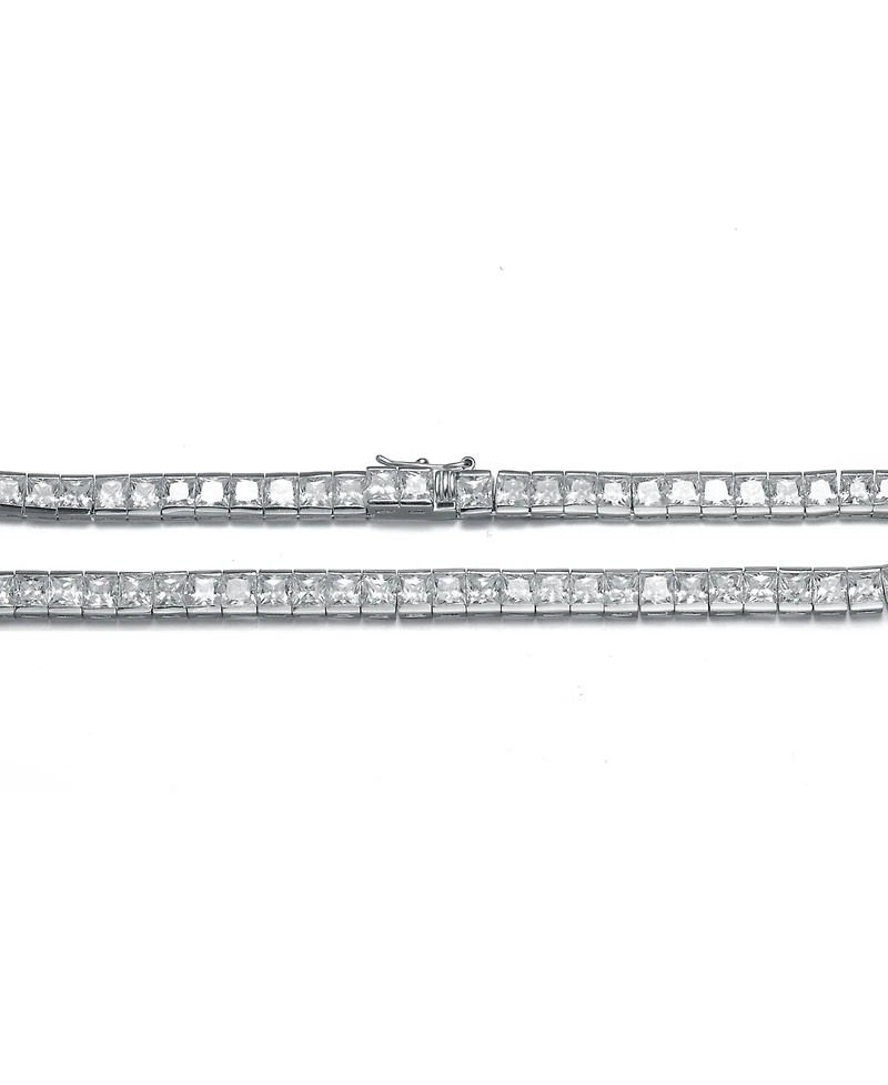 Sterling Silver White Gold Plated with Cubic Zirconia Princess Eternity Tennis Necklace